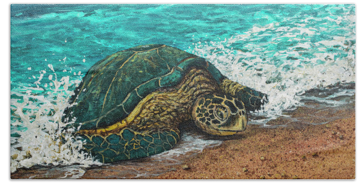 Sea Turtle Beach Towel featuring the painting Coming Ashore by Darice Machel McGuire