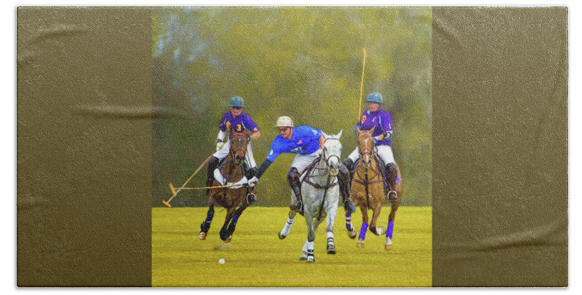 Polo Beach Towel featuring the photograph Competition for the Ball - Polo by Mitch Spence