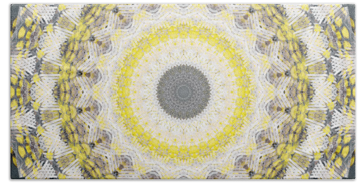 Concrete Beach Towel featuring the painting Concrete and Yellow Mandala- Abstract Art by Linda Woods by Linda Woods