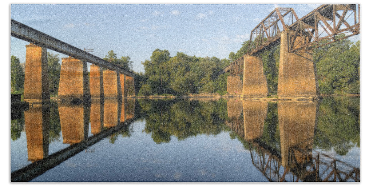 Congaree River Beach Sheet featuring the photograph Congaree River RR Trestles - 1 by Charles Hite
