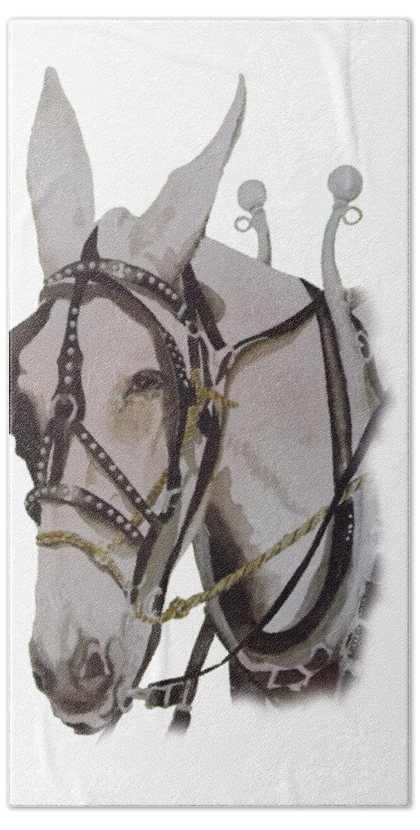 Mule Beach Towel featuring the painting Connie the Mule by Gary Thomas