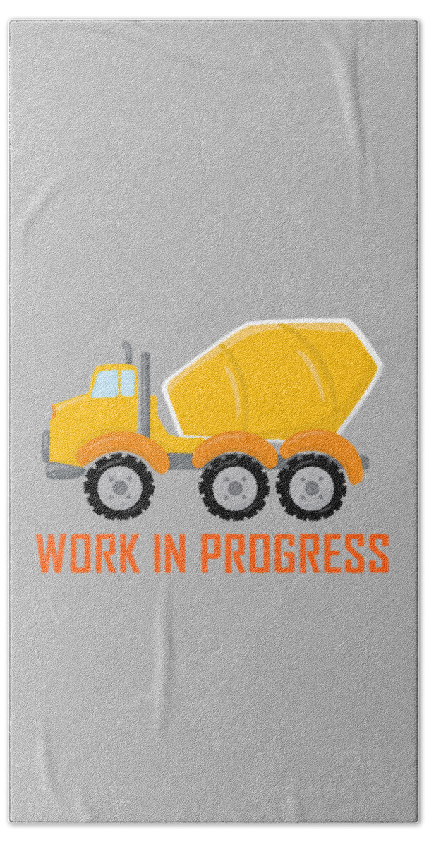 Concrete Beach Sheet featuring the digital art Construction Zone - Concrete Truck Work In Progress Gifts - Grey Background by KayeCee Spain