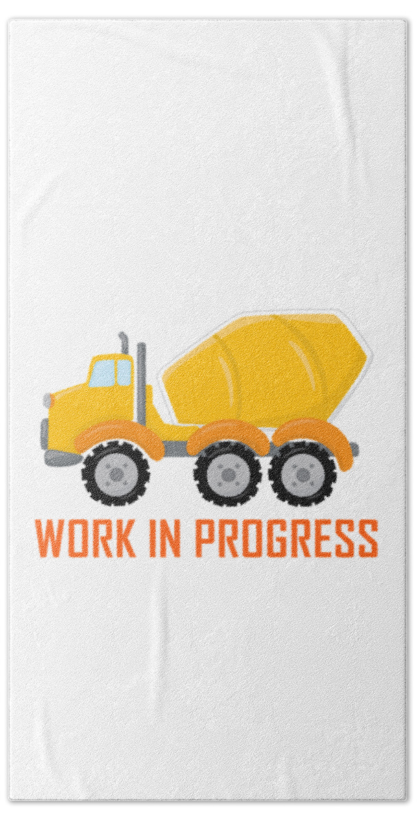 Concrete Beach Towel featuring the digital art Construction Zone - Concrete Truck Work In Progress Gifts - White Background by KayeCee Spain