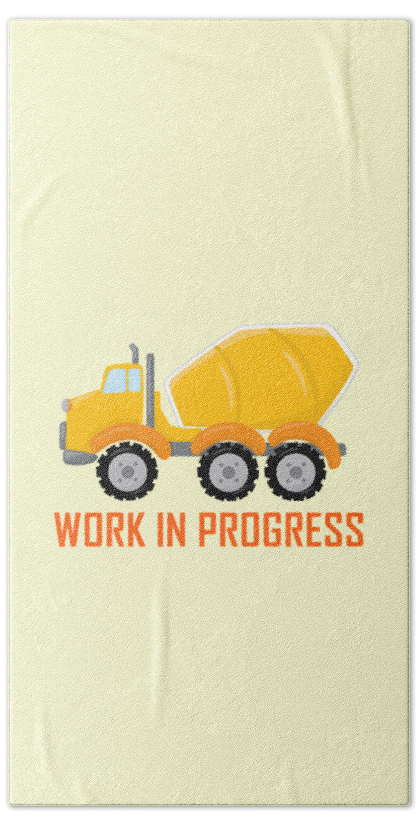 Concrete Beach Sheet featuring the digital art Construction Zone - Concrete Truck Work In Progress Gifts - Yellow Background by KayeCee Spain
