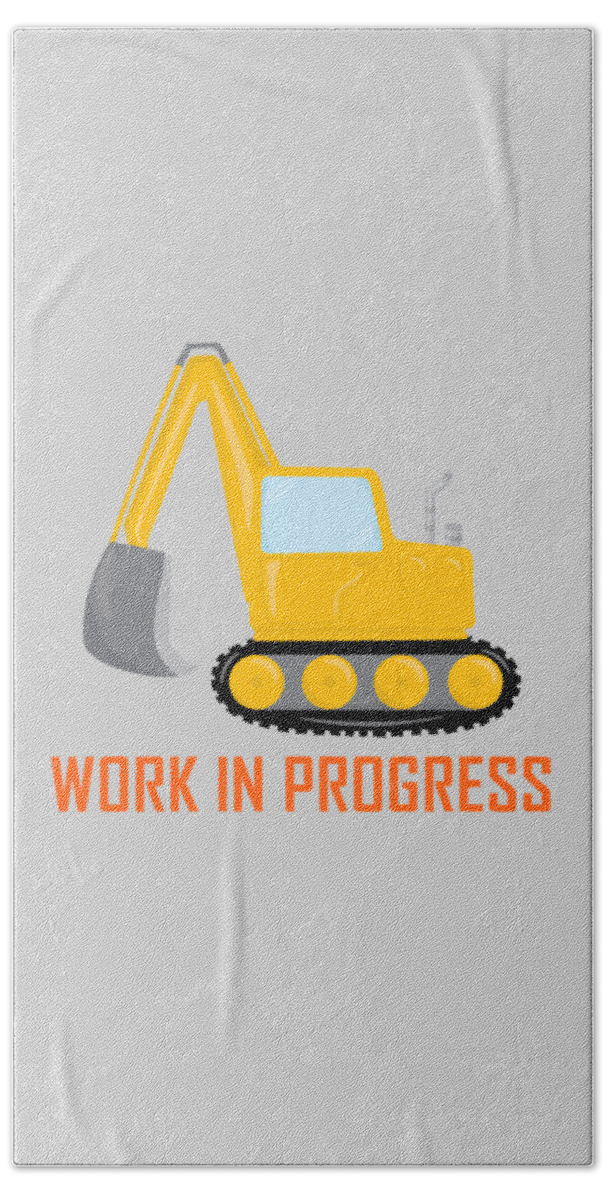 Excavator Beach Towel featuring the digital art Construction Zone - Excavator Work In Progress Gifts - Grey Background by KayeCee Spain