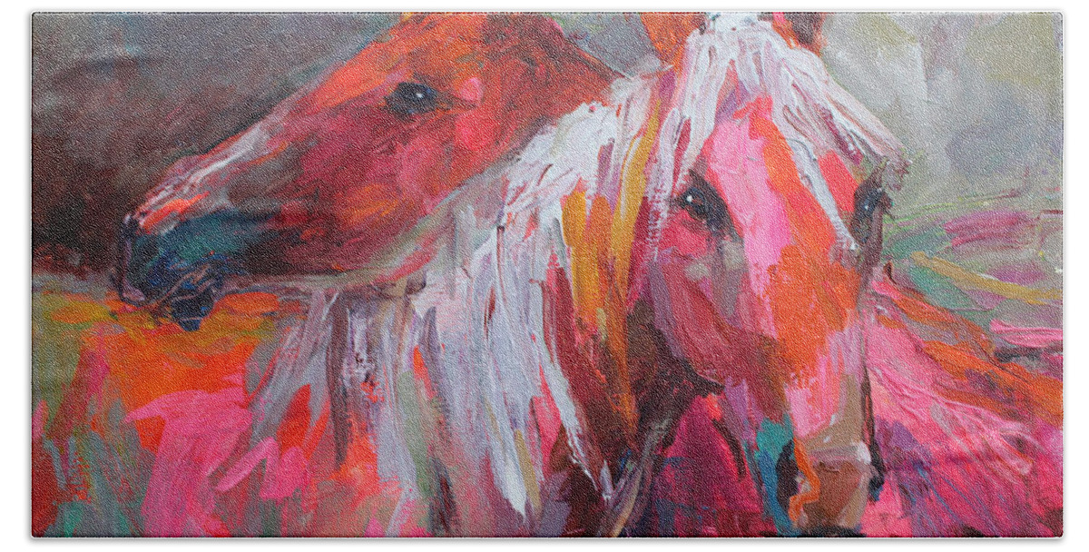 Contemporary Equine Horse Paintings Beach Sheet featuring the painting Contemporary Horses painting by Svetlana Novikova