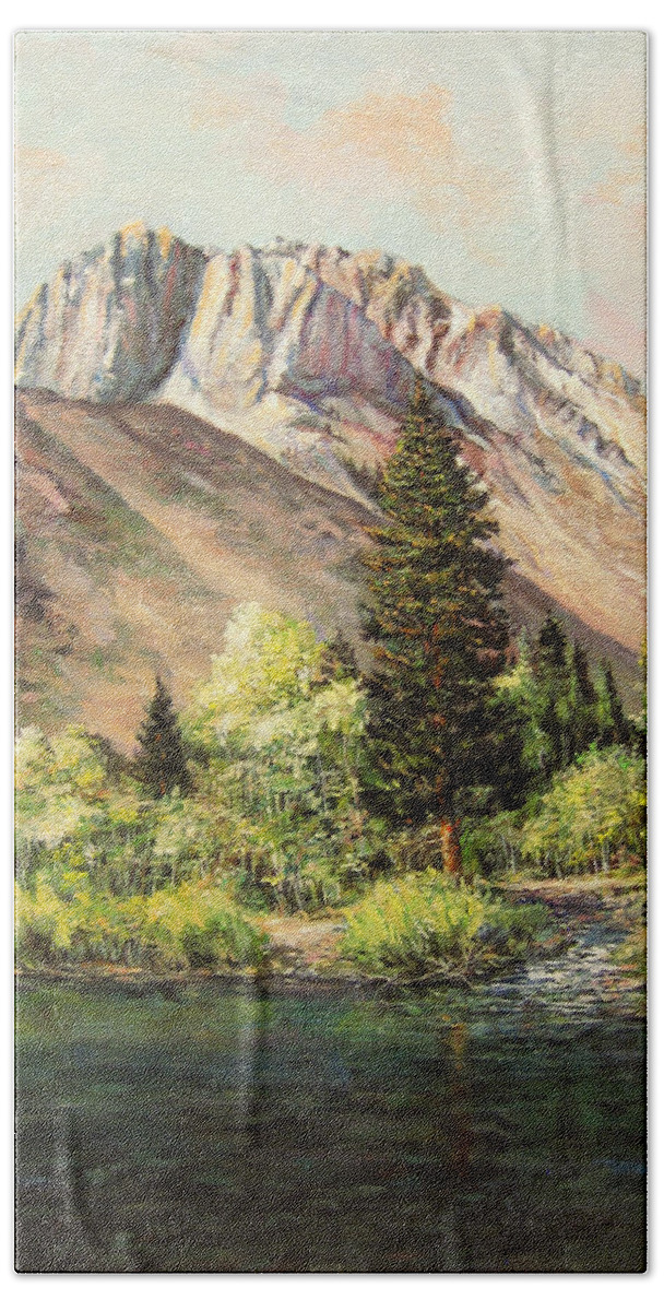 Nature Beach Towel featuring the painting Convict Lake in May by Donna Tucker