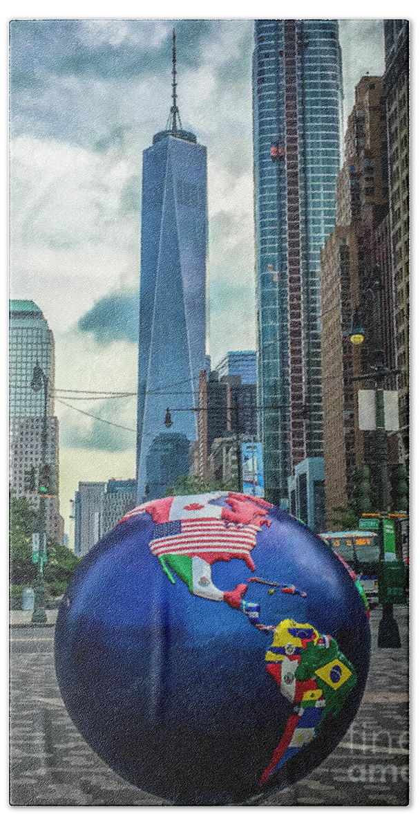 Pepperdine Beach Sheet featuring the photograph Cool Globes Art at NYC Battery Park City by Julian Starks