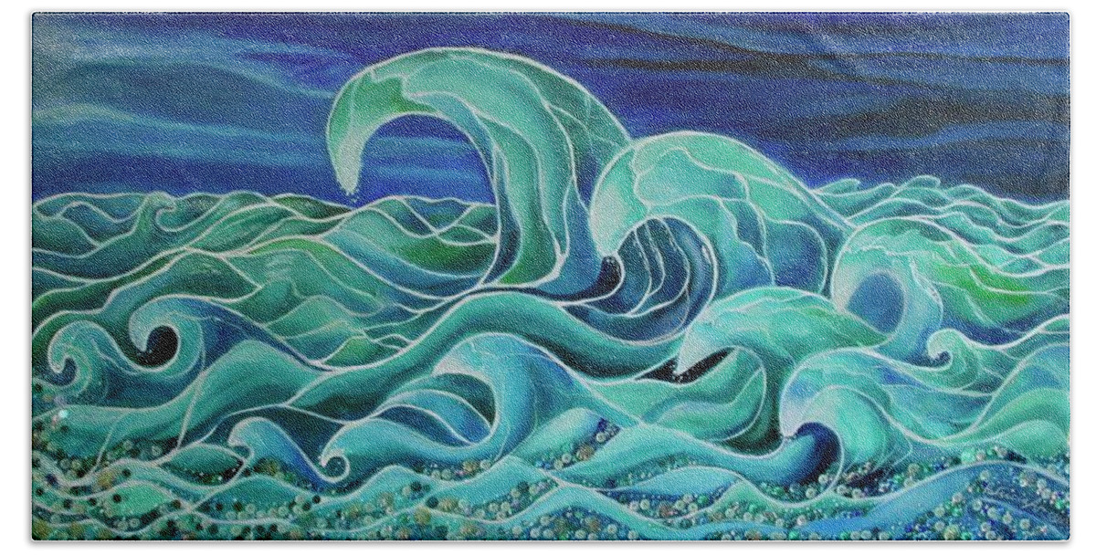 Sea Beach Towel featuring the painting Cool Waves 3- by Patricia Arroyo
