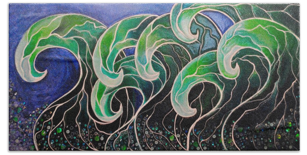 Waves Beach Towel featuring the painting Cool Waves by Patricia Arroyo