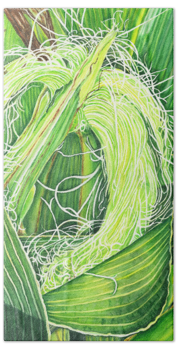 Corn Beach Towel featuring the painting Corn Silk by Lori Taylor
