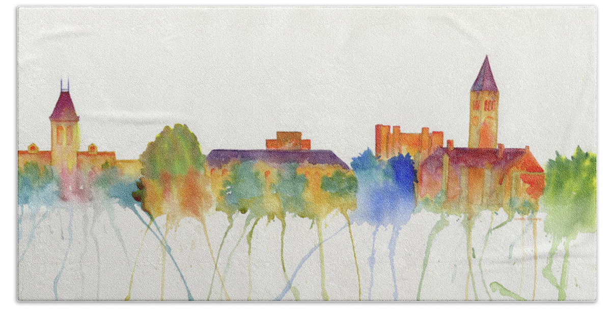 Cornell University Beach Towel featuring the painting Cornell University Skyline by Melly Terpening