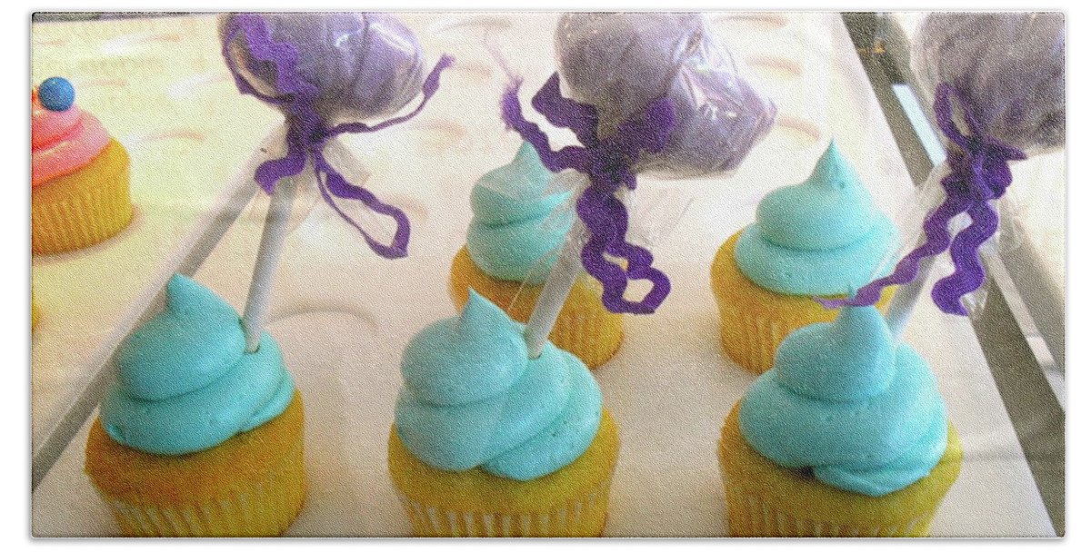 Blue Beach Towel featuring the photograph Cotton Candy Cupcakes by Beth Saffer