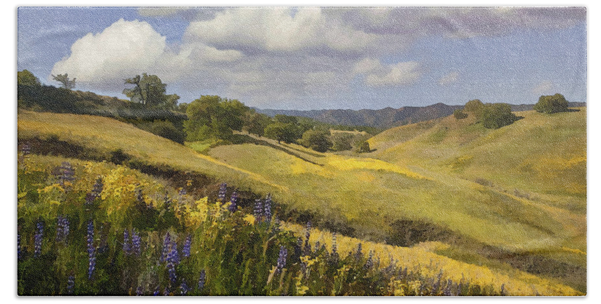 Lupine Beach Sheet featuring the digital art Cottonwood Canyon by Sharon Foster