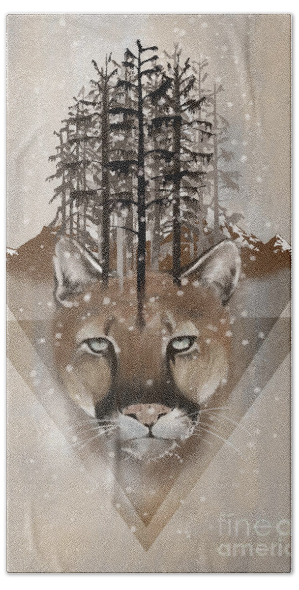 Wildlife Beach Towel featuring the painting Cougar by Sassan Filsoof