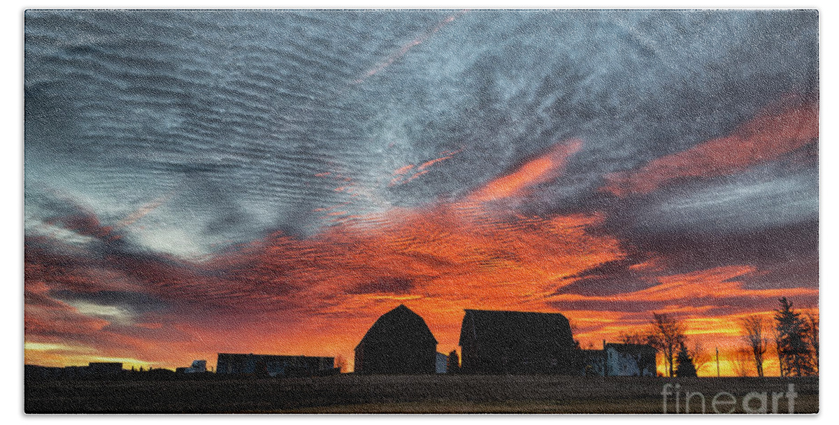 Outdoor Beach Sheet featuring the photograph Country Barns Sunrise by Joann Long