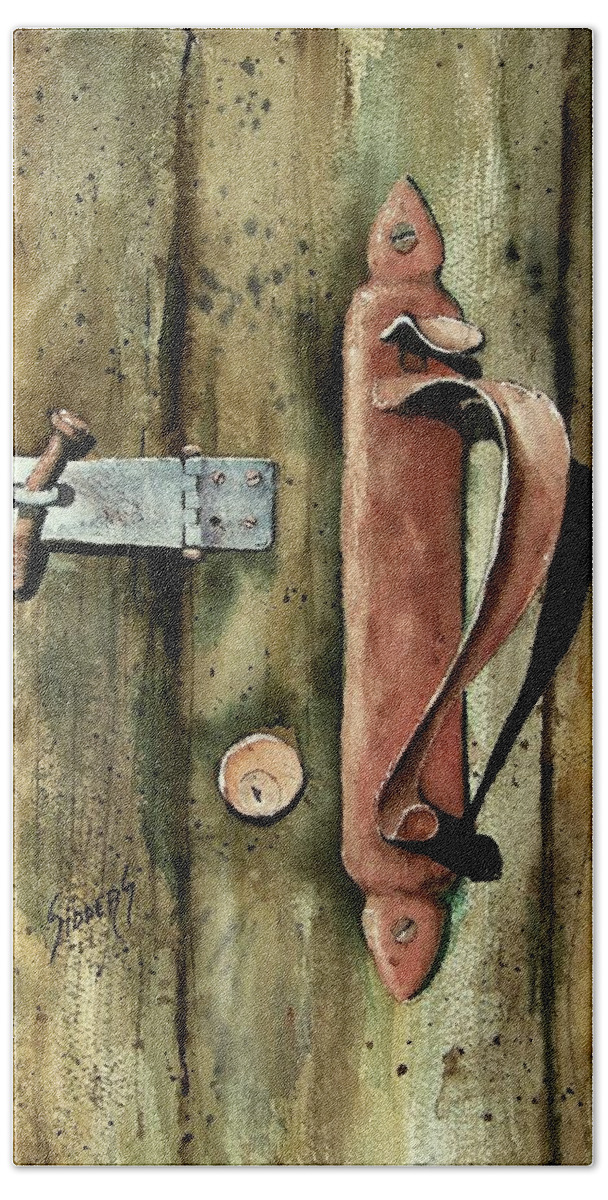 Rust Beach Sheet featuring the painting Country Door Lock by Sam Sidders