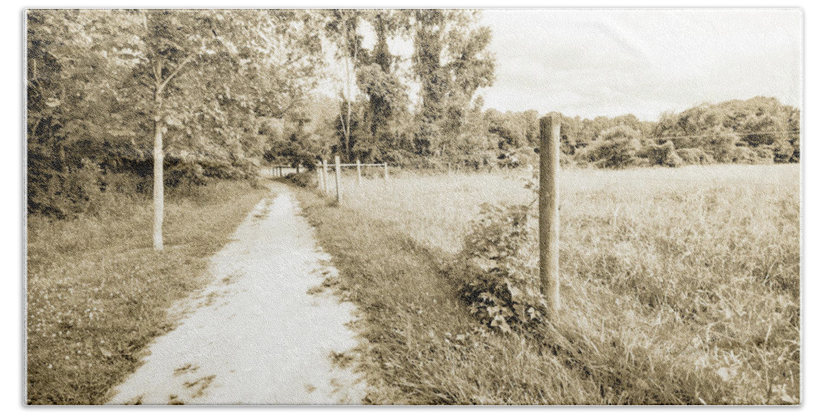Country Beach Towel featuring the photograph Country Path Along a Cow Pasture by A Macarthur Gurmankin