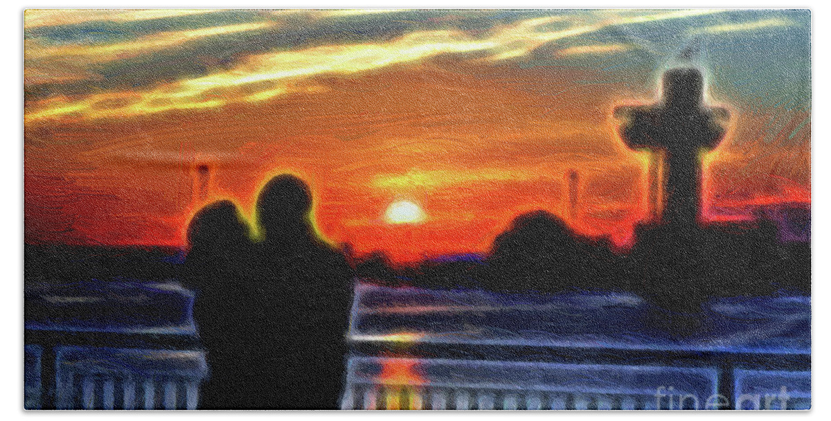 Morning Beach Towel featuring the mixed media Romantic sunrise. by Viktor Birkus