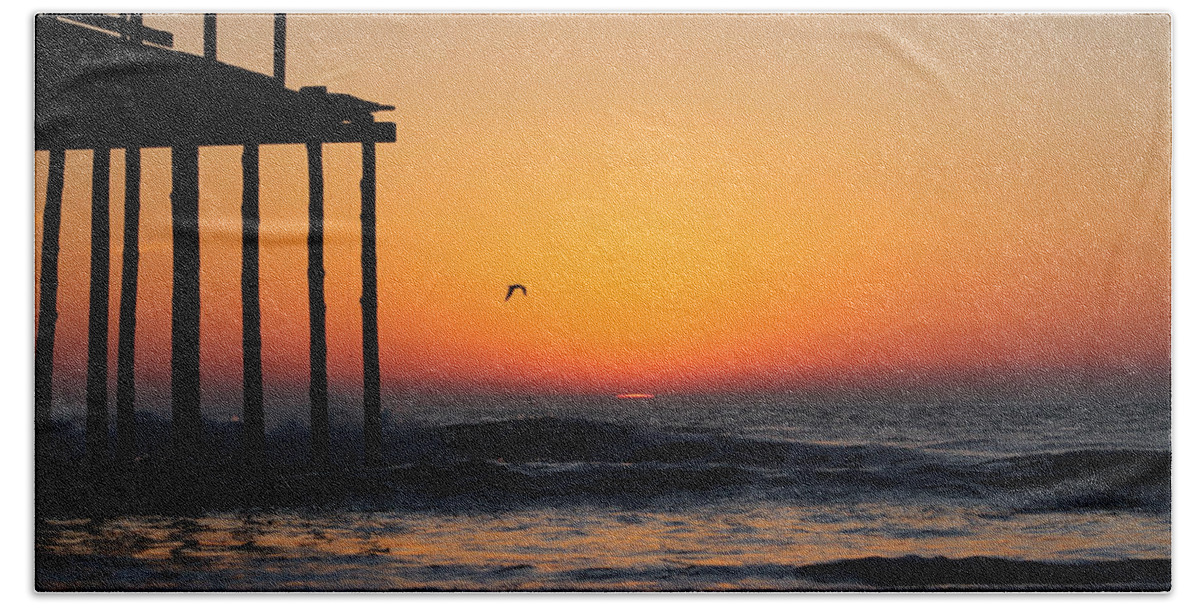 Sun Beach Towel featuring the photograph Crack of Dawn at the Pier by Robert Banach
