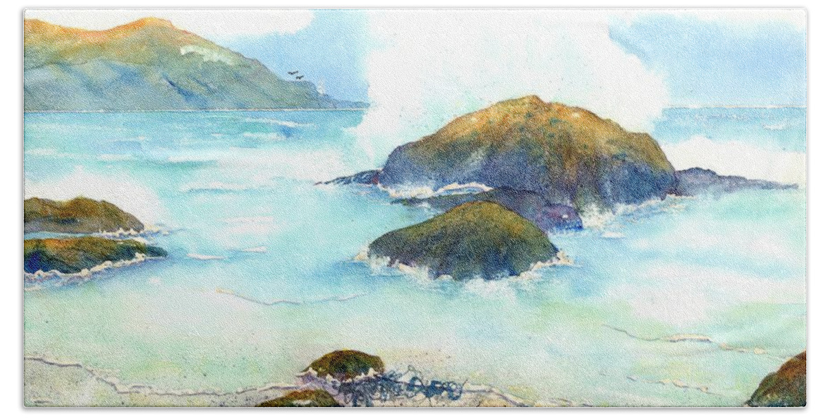 Crashing Waves Beach Towel featuring the painting Crashing Waves by Sabina Von Arx