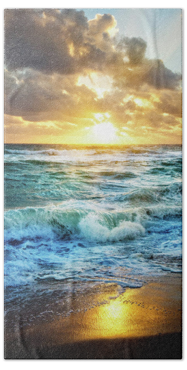 Clouds Beach Sheet featuring the photograph Crashing Waves Into Shore by Debra and Dave Vanderlaan