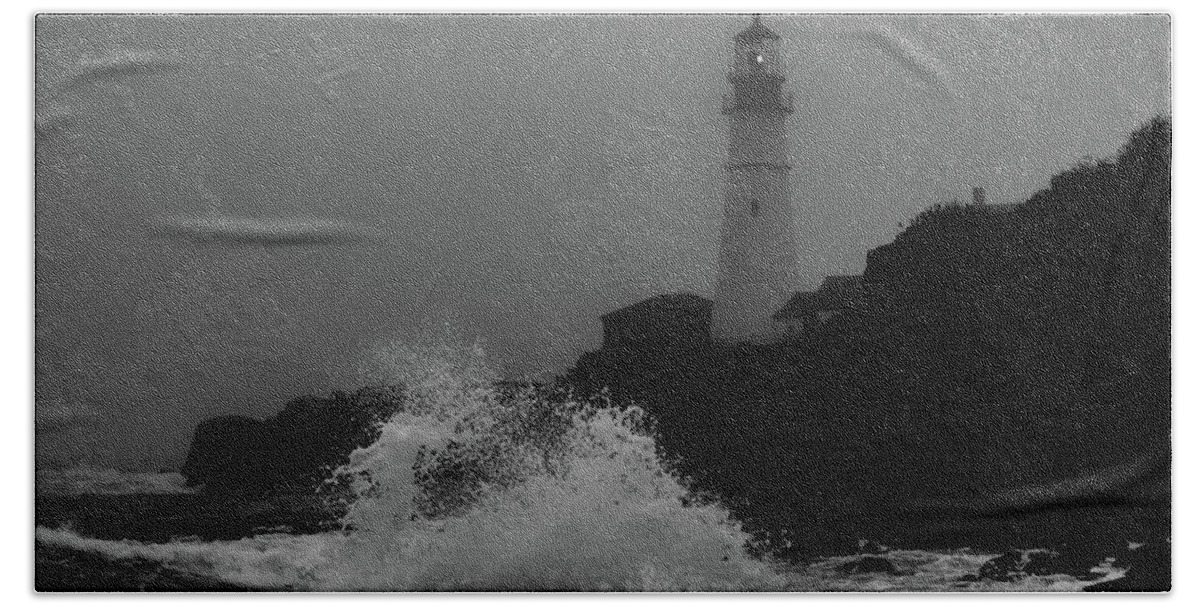 Fog Beach Towel featuring the photograph Crashing Waves on a foggy morning by Darryl Hendricks
