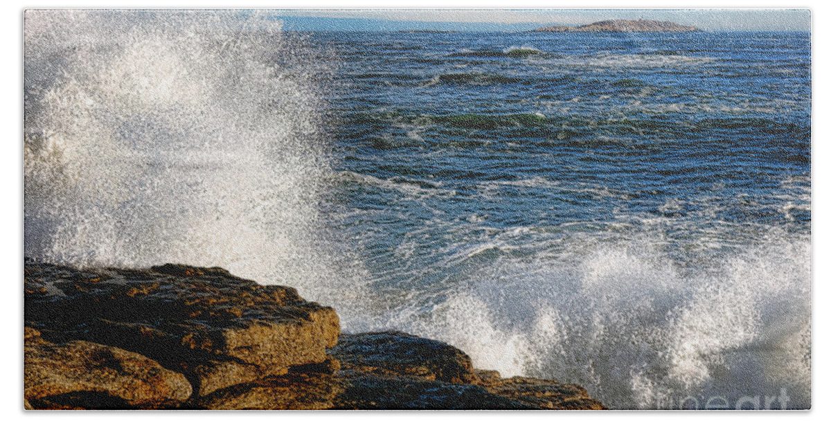 Maine Beach Towel featuring the photograph Crashing Waves on Fox Island by Olivier Le Queinec