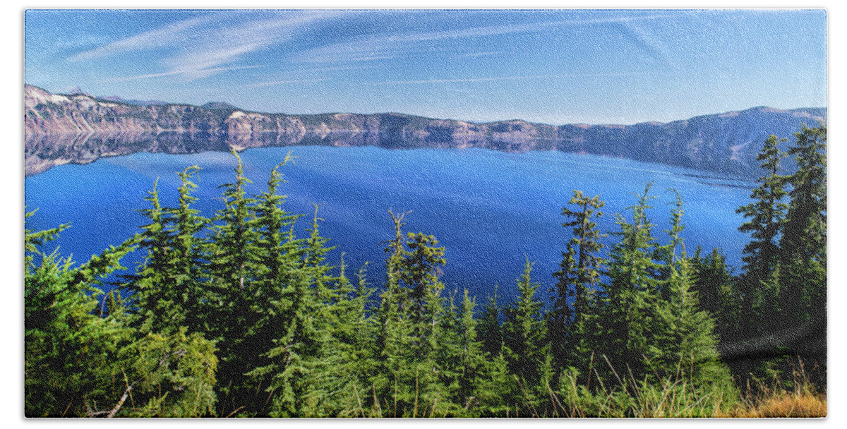 Crater Lake West Rim Beach Sheet featuring the photograph Crater Lake Rim Reflections by Frank Wilson