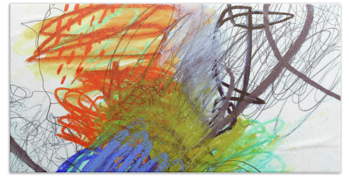  Jane Davies Beach Towel featuring the painting Crayon Scribble #4 by Jane Davies