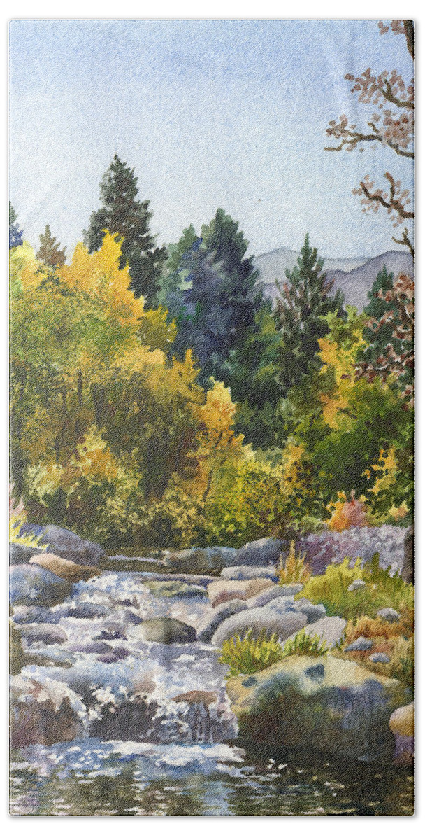 Rocky Mountain Painting Beach Towel featuring the painting Creek at Caribou by Anne Gifford