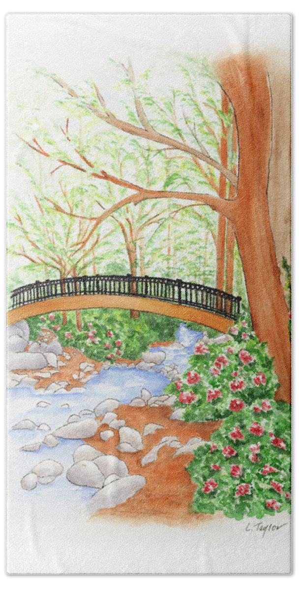 Lithia Park Beach Sheet featuring the painting Creek Crossing by Lori Taylor