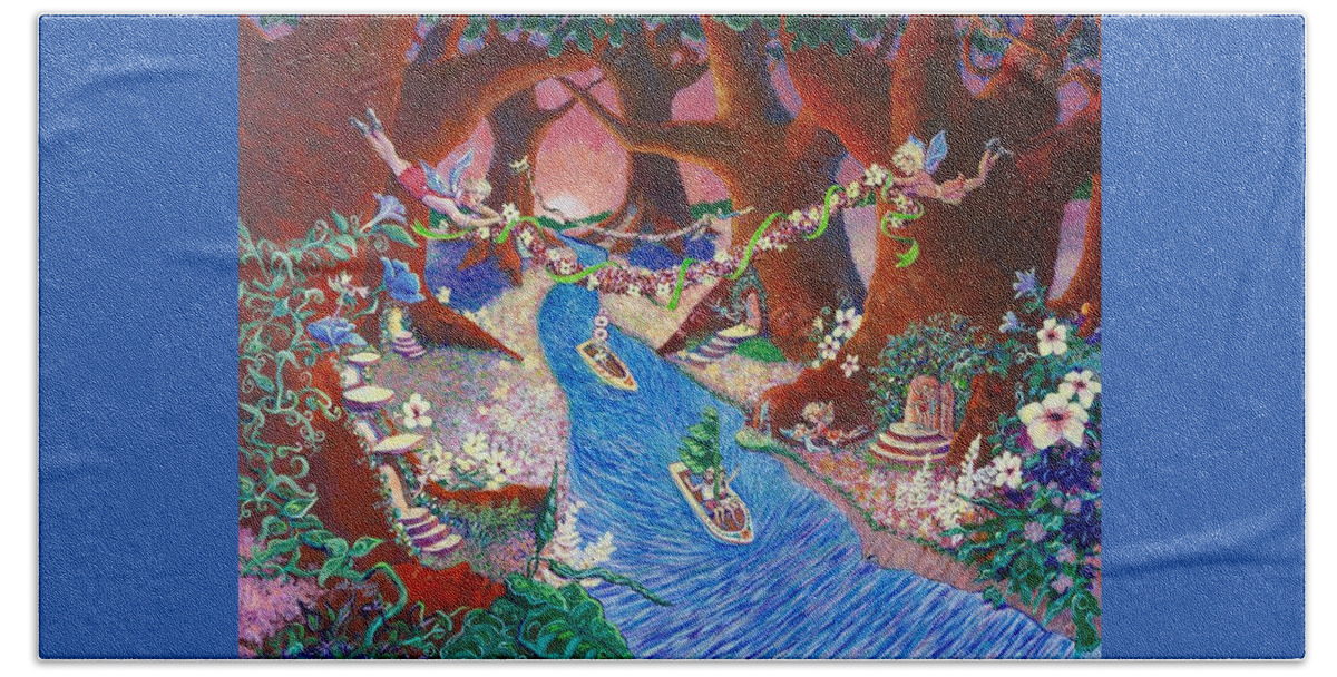 Fairies Beach Sheet featuring the painting Creekside Fairy Celebration by Jeanette Jarmon