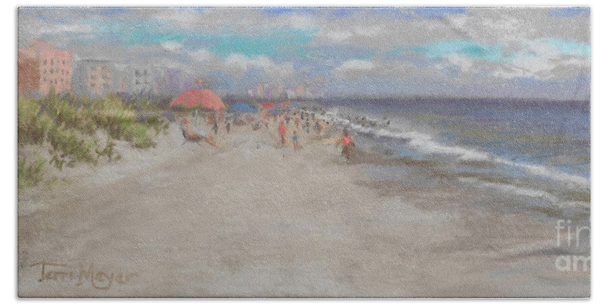 Seascape Crescent Beach Beach Towel featuring the painting Crescent Beach, Myrtle Beach by Terri Meyer