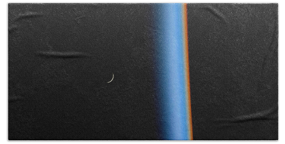 Globe Beach Towel featuring the painting Crescent Moon Rising and Earth's Atmosphere by nasa by Celestial Images