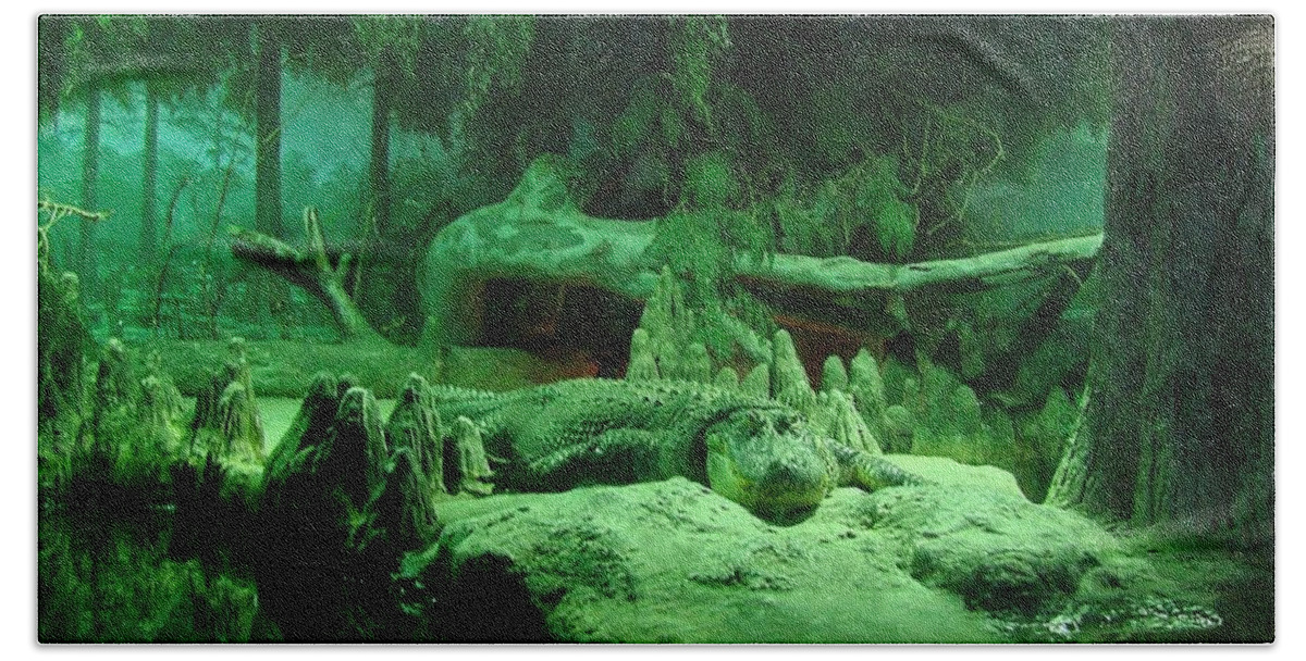 Crocodile Beach Towel featuring the digital art Crocodile by Super Lovely