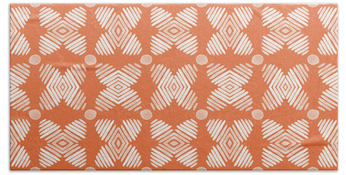 Orange Beach Towel featuring the mixed media Cross Cross Diamonds- Art by Linda Woods by Linda Woods