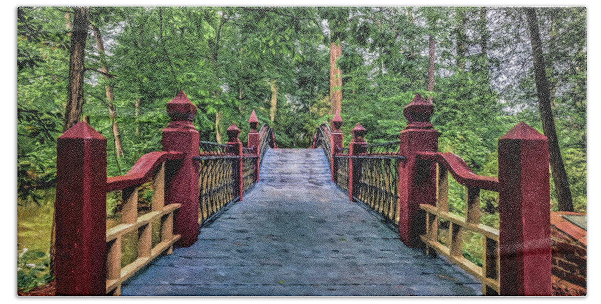Crim Dell Beach Towel featuring the photograph Crossing Crim Dell in Spring by Jerry Gammon