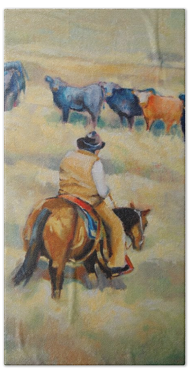 Cattle Beach Towel featuring the painting Crossing by Jean Cormier
