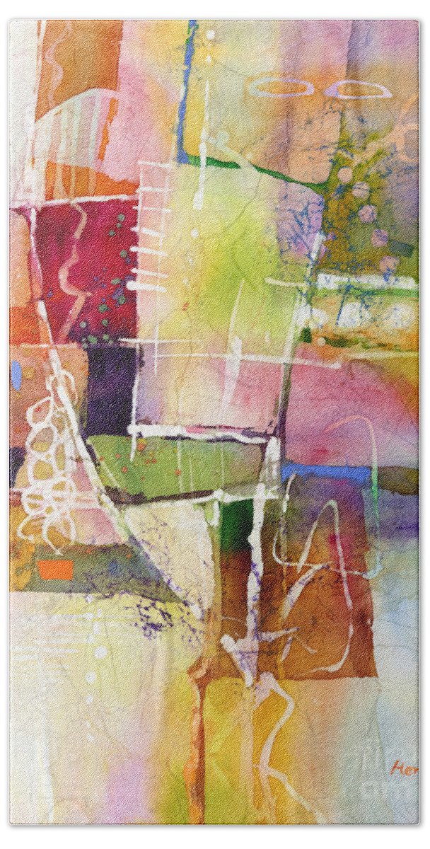 Abstract Beach Towel featuring the painting Crossroads by Hailey E Herrera