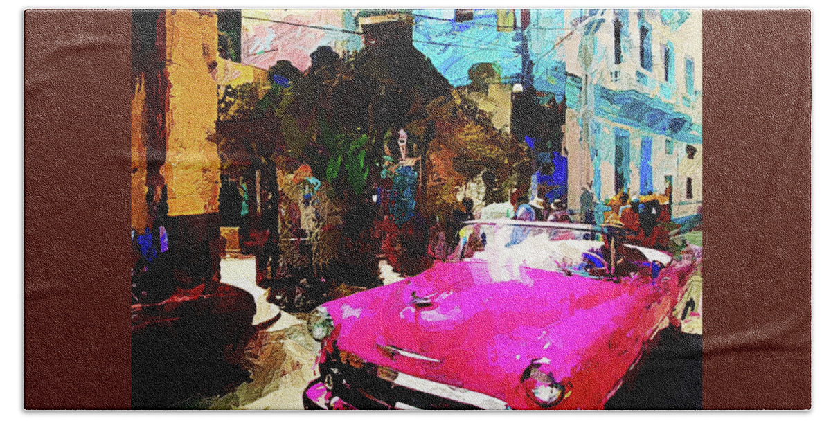 Havana Beach Sheet featuring the digital art Cruising In Havana by Ted Azriel
