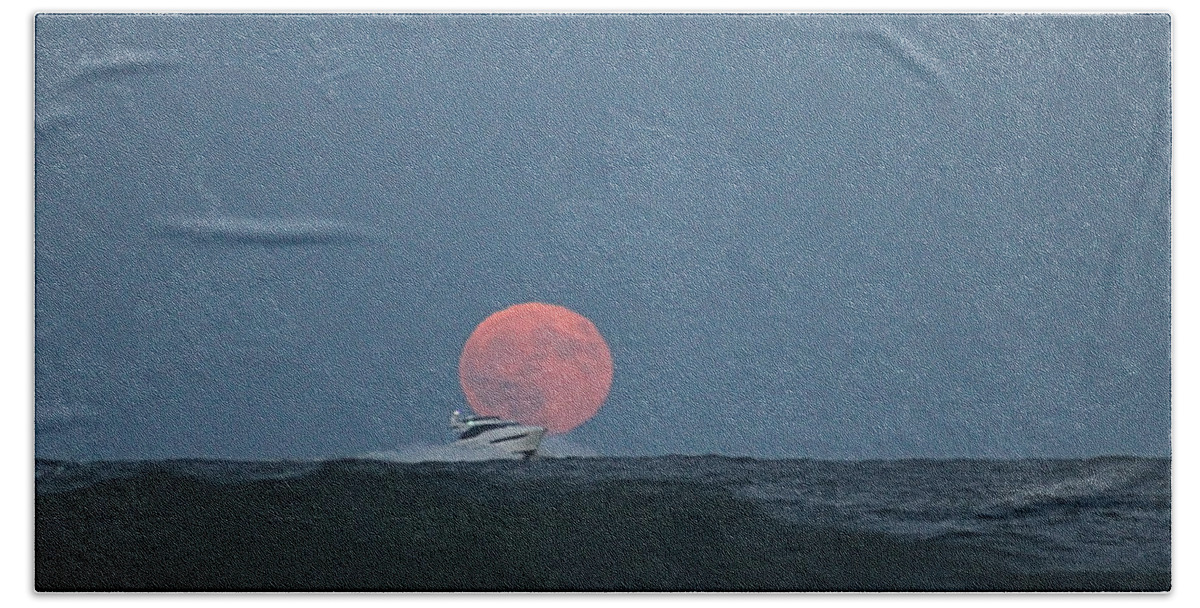 Full Moon Beach Sheet featuring the photograph Cruising On A Wave During Harvest Moon by Robert Banach
