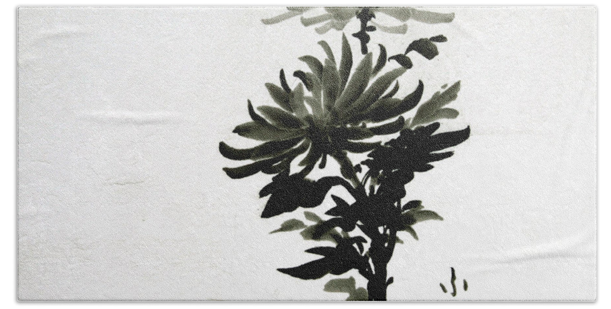 Japanese Beach Towel featuring the painting Crysanthemums by Fumiyo Yoshikawa