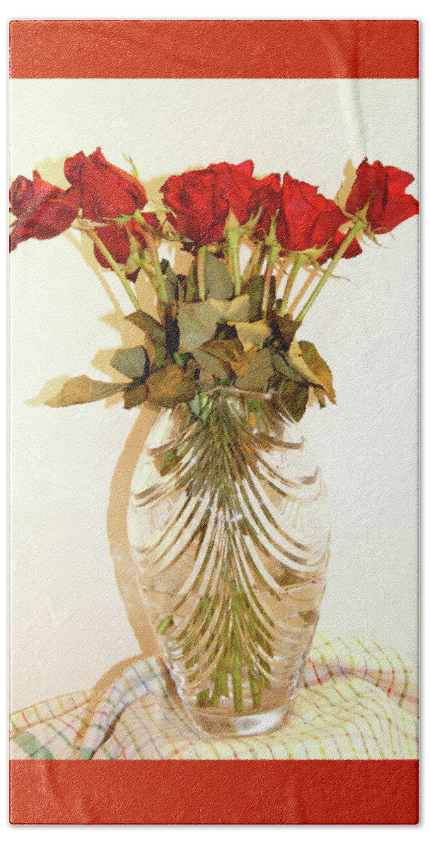Crystal Vase Beach Sheet featuring the photograph Crystal and Red Roses by Margie Avellino