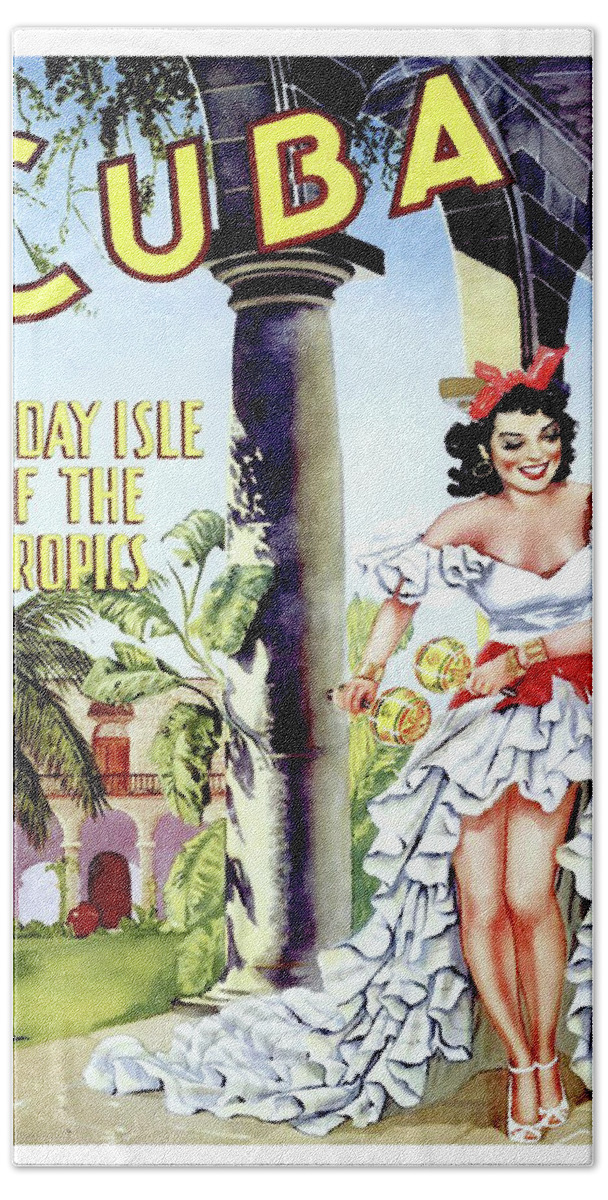 Cuba Beach Towel featuring the painting Cuba, Cuban dancing party woman by Long Shot