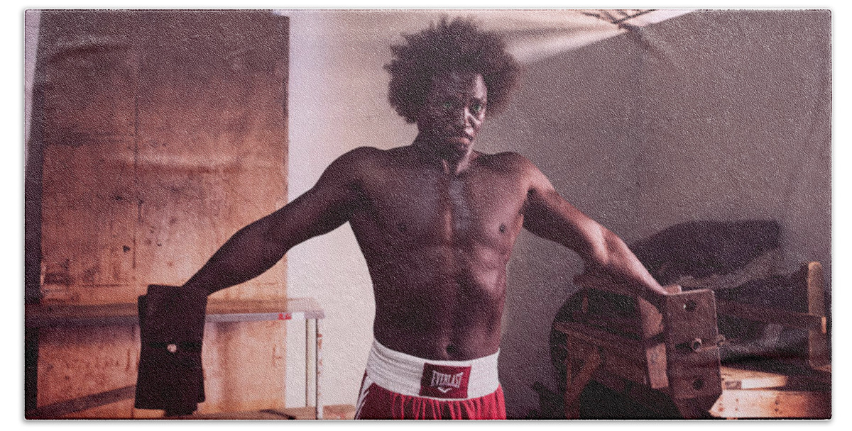 Joan Carroll Beach Towel featuring the photograph Cuban Boxer in Training II by Joan Carroll