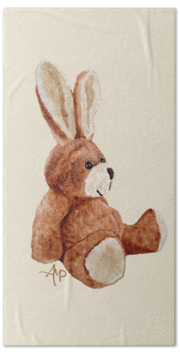 Cuddly Rabbit Beach Towel featuring the painting Cuddly Rabbit by Angeles M Pomata