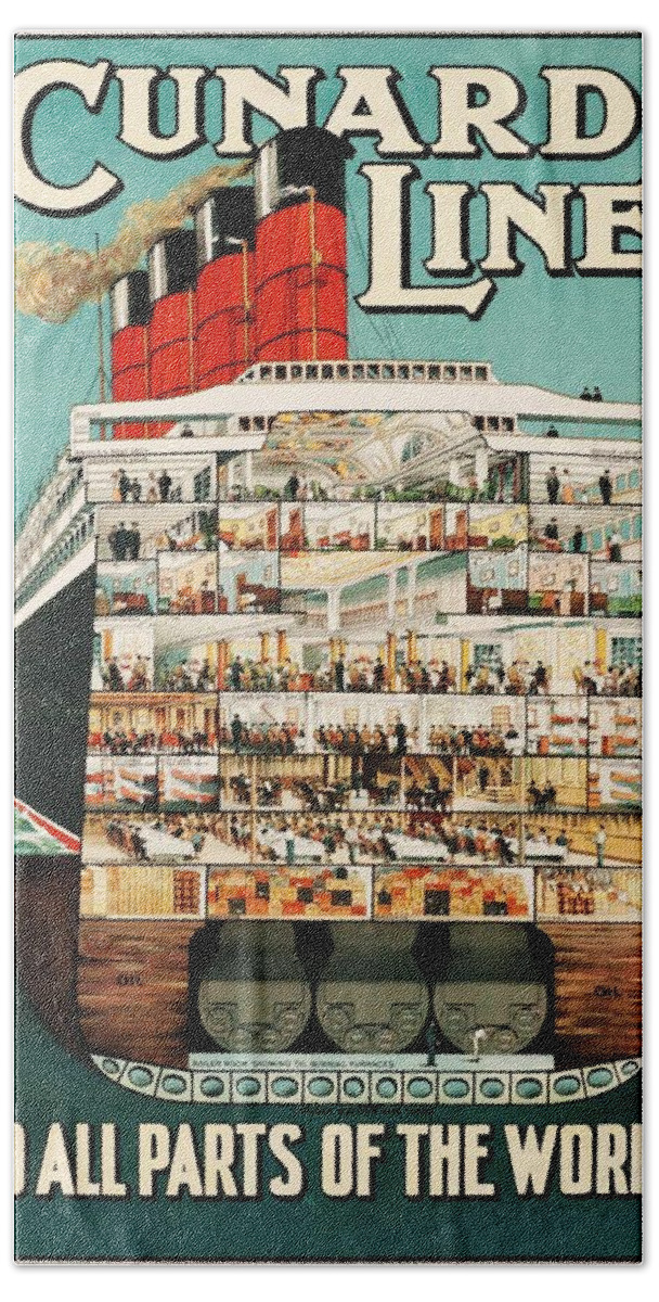 Ship Poster Beach Towel featuring the painting Cunard Liner Poster by Vincent Monozlay
