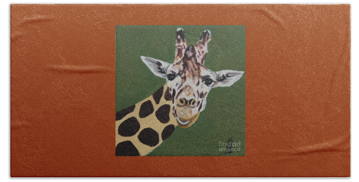 Animal Mugs Collection Beach Towel featuring the painting Curious Giraffe by Annette M Stevenson