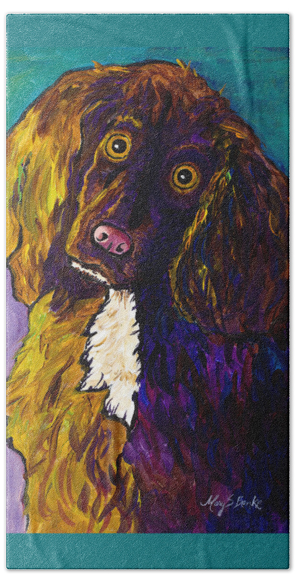 Dog Beach Sheet featuring the painting Curious by Mary Benke